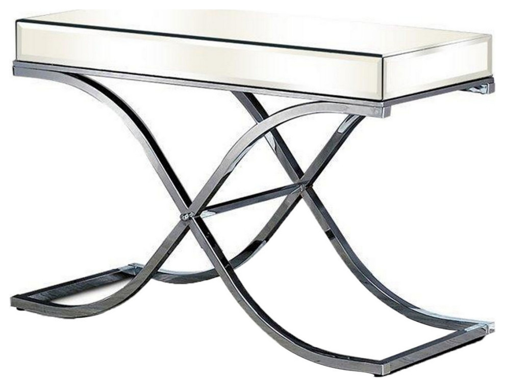 Gavin 48 Inch Sofa Console Table Mirrored Panels Crossed Frame Chrome   Contemporary   Console Tables   by Dot  ampBo  Houzz