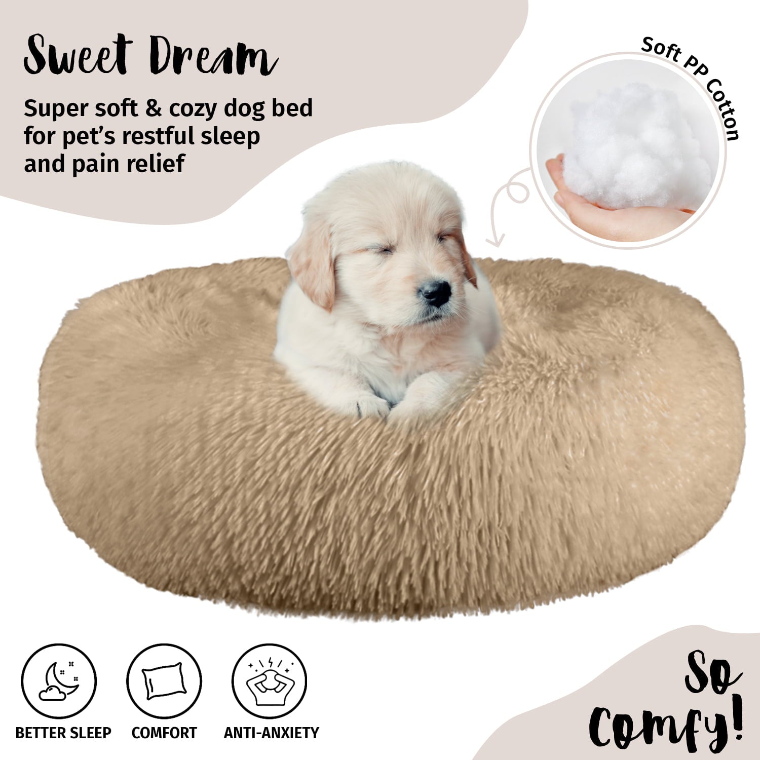 PETORO Dog Bed, Cat Bed, Pet Bed, Anti-Anxiety Machine Washable Donut Bed, Brown, Small