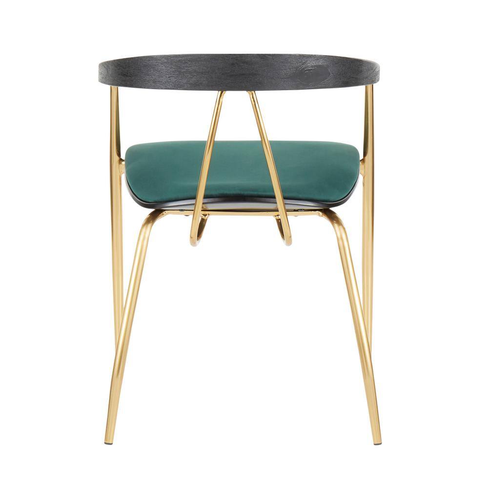 Lumisource Vanessa Gold and Green Velvet Dining Chair with Black Wood Accent (Set of 2) CH-VNESA AUVGN2