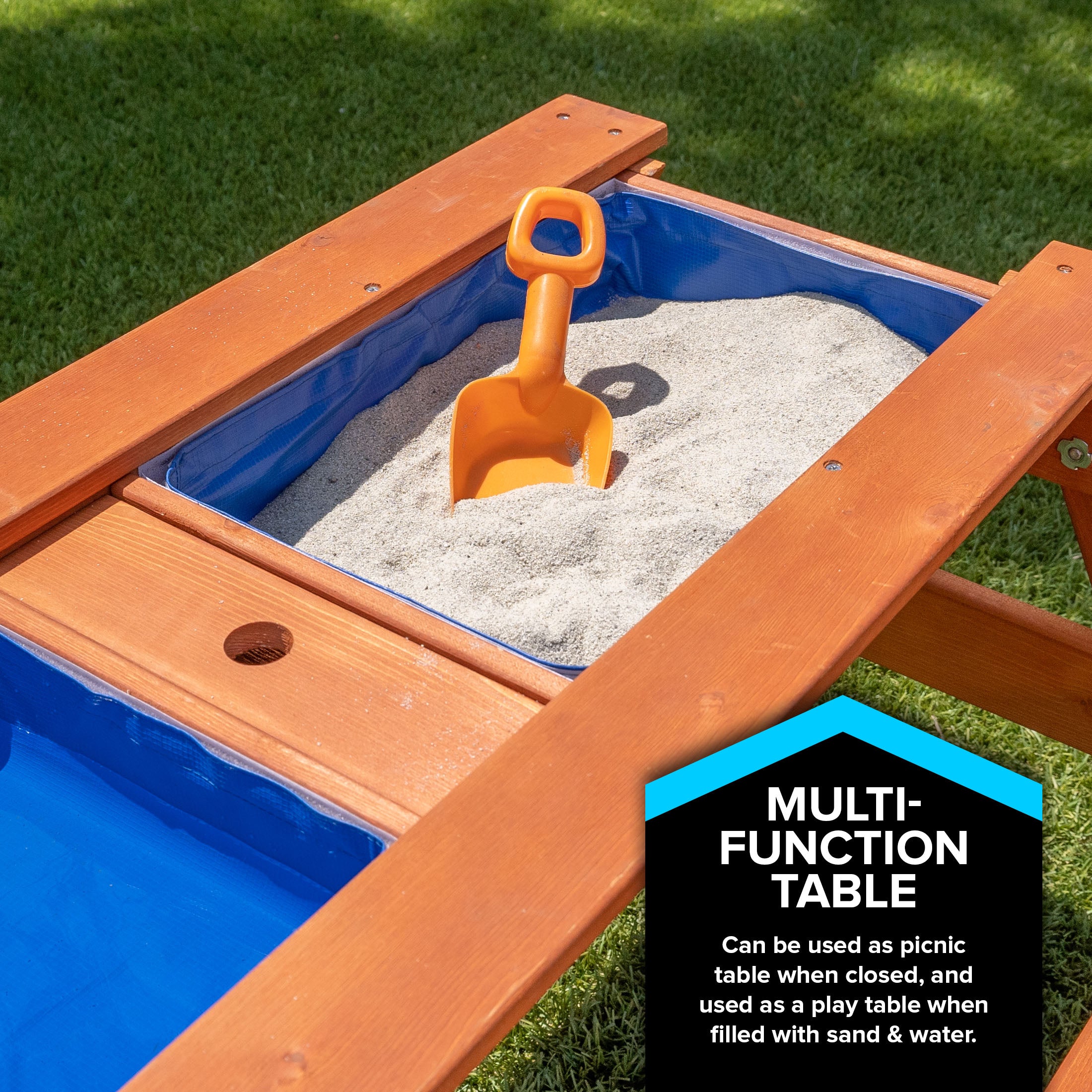 Sportspower Wooden Picnic Table with Sand Play and Water Play and Umbrella Hole (No Umbrella)