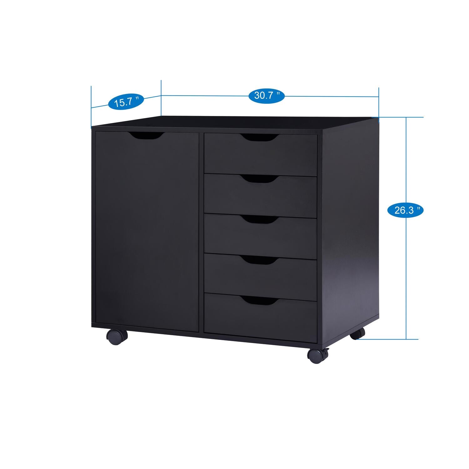 Naomi Home 5 Drawer Dresser, Tall Dressers for Bedroom, Kids Dresser with Wheels, Storage Shelves with Drawers, Small Dresser for Closet, Makeup Dresser with 180 lbs Capacity - Black