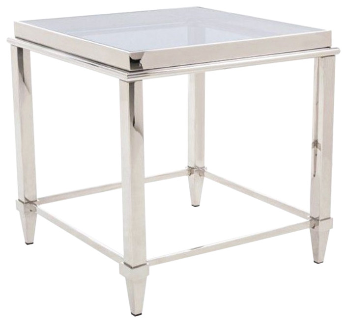 Modrest Agar Modern Glass and Stainless Steel End Table   Contemporary   Side Tables And End Tables   by Vig Furniture Inc.  Houzz