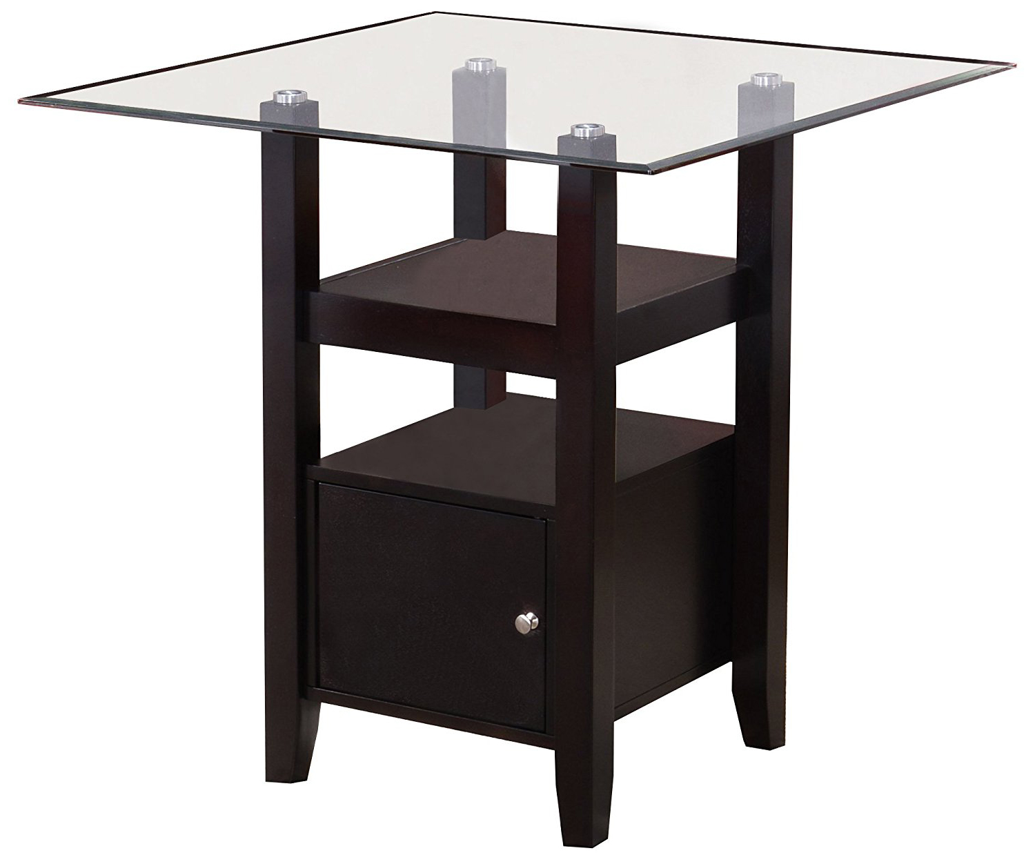 Lenn Counter Height Kitchen Dining Table， Cappuccino Wood， Beveled Glass Top， Transitional