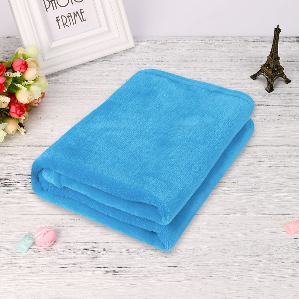 Puntoco Clearance 17.71 x 25.59 inch Solid Soft Throw Kids Blanket Warm Coral Plaid Blankets Flannel Sky Blue