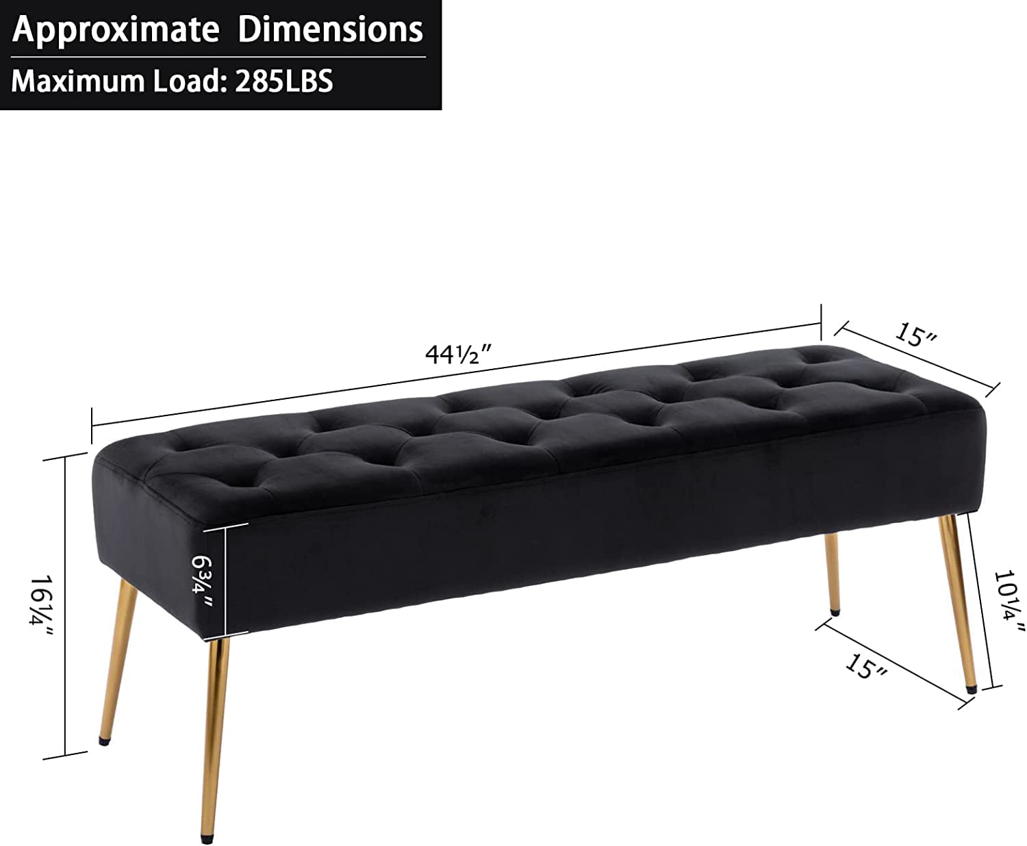 Duhome Velvet Ottoman Bench, Bedroom Bench for Bed End Upholstered Bench Tufted Accent Bench for Living Room Entry, Black