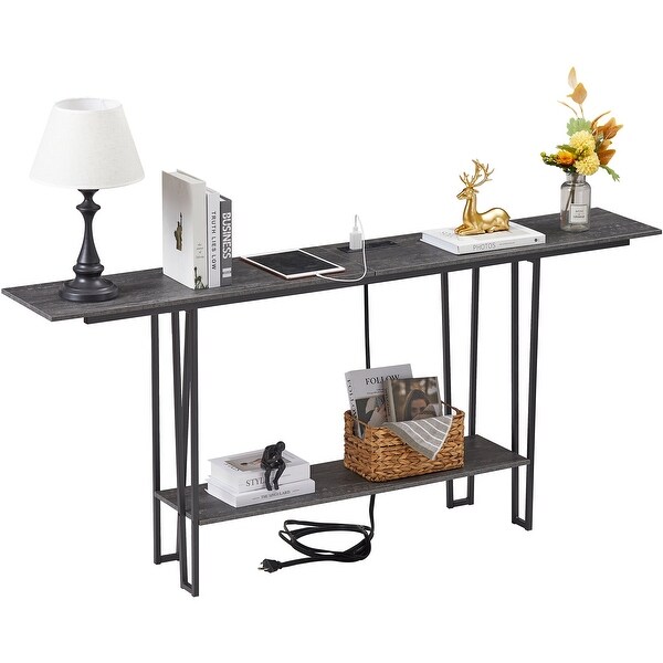 Industrial Rectangular Console Table with 2 Outlet and 2 USB Charging Ports