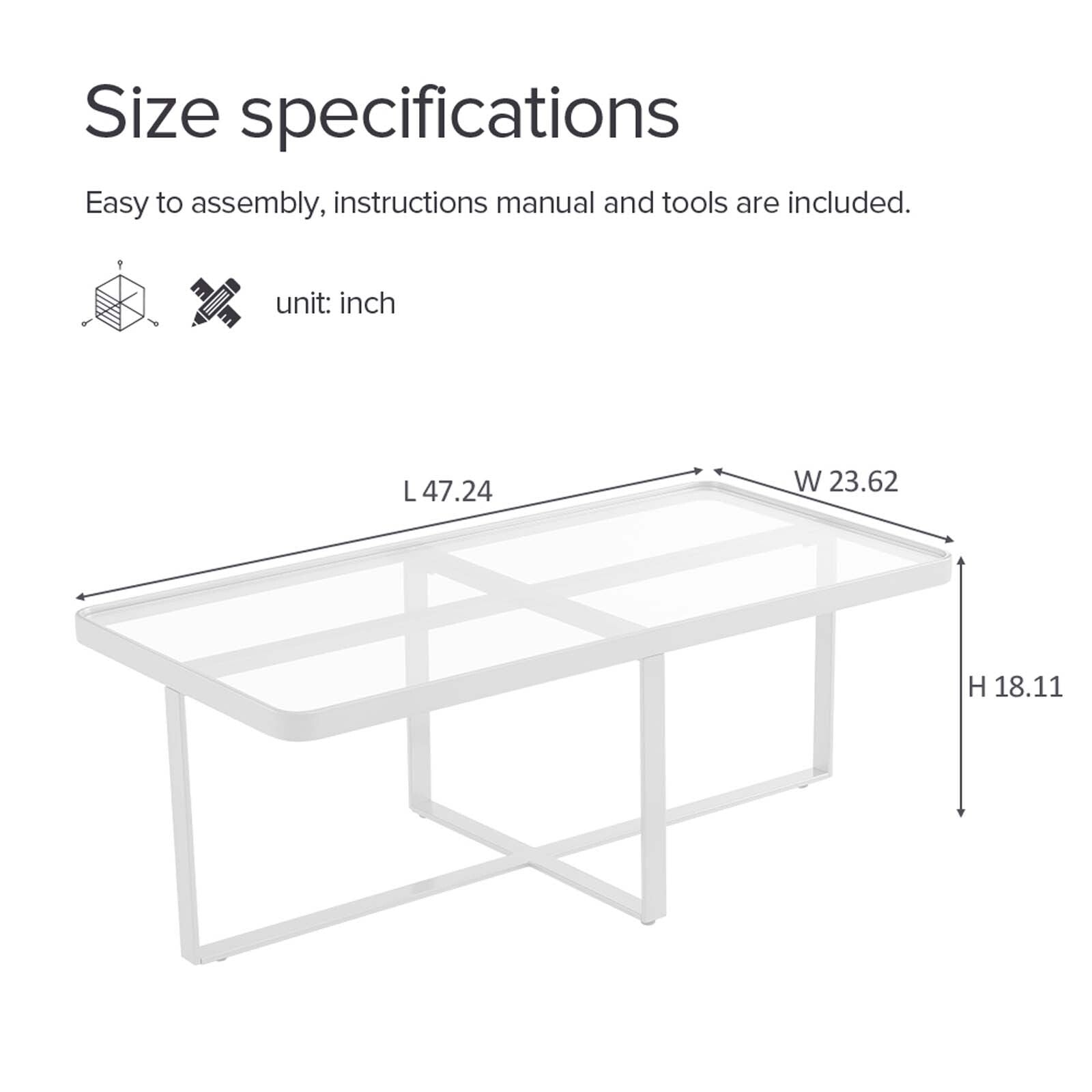 OVERDRIVE Clear Rectangular Modern Glass Coffee Table, Minimalist Rectangle Coffee Table,Golden Metal Frame with Tempered Glass Tabletop