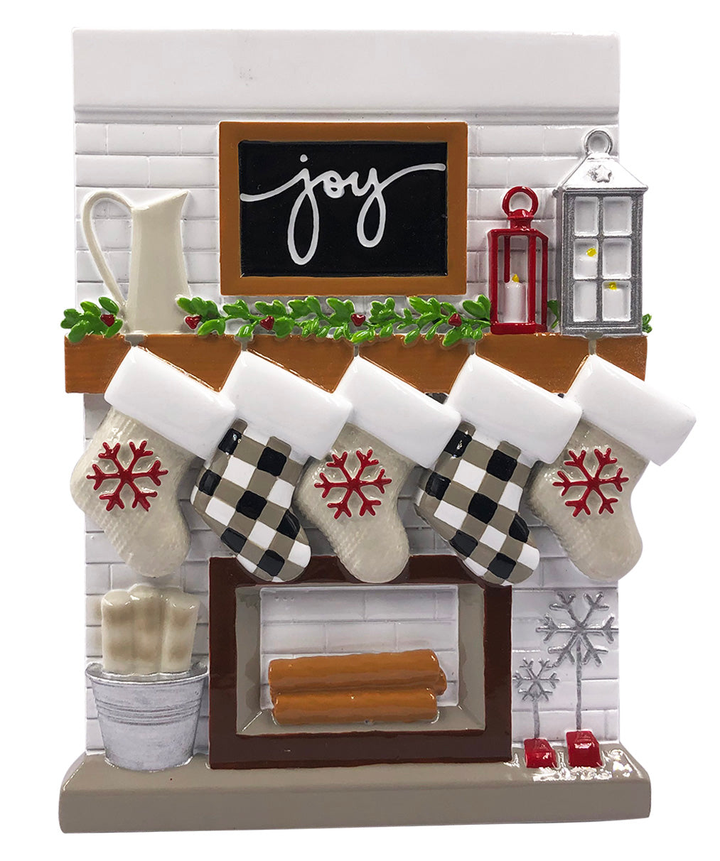 OR2030-5 - Fireplace Mantle Family of 5 Personalized Christmas Ornamen