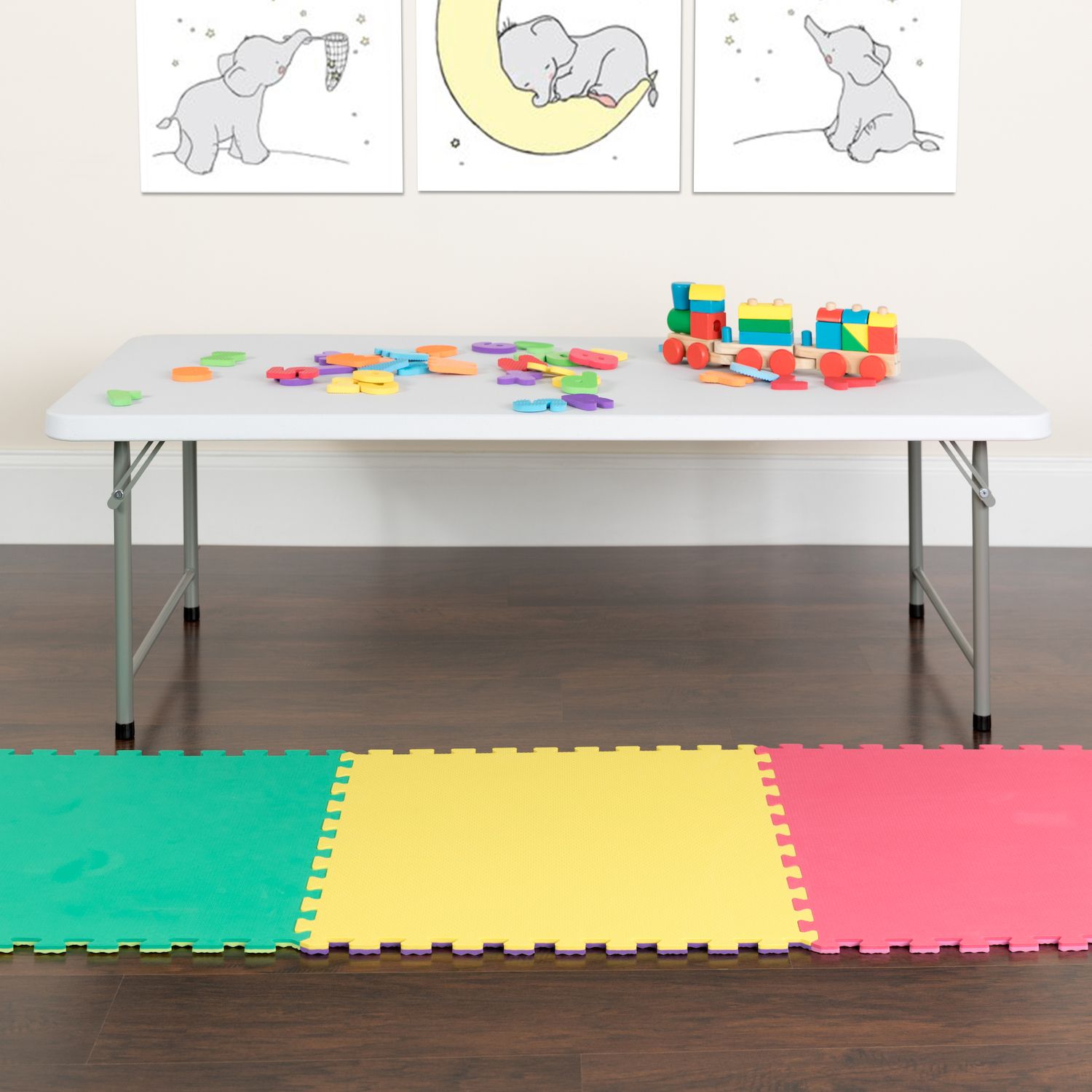 Foot Kid's Granite White Plastic Folding Activity Table - Play Table