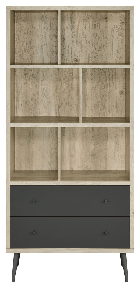 Maeve 3 shelf Engineered Wood Bookcase With Drawers Antique Pine and Grey   Modern   Bookcases   by Modon  Houzz