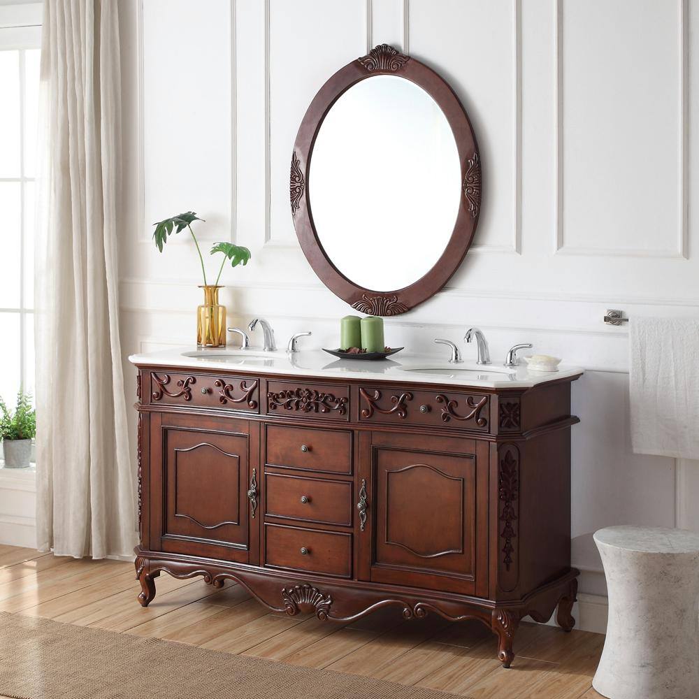 Home Decorators Collection 30 in. W x 38 in. H Framed Round Beveled Edge Bathroom Vanity Mirror in cherry BF-27006-AC