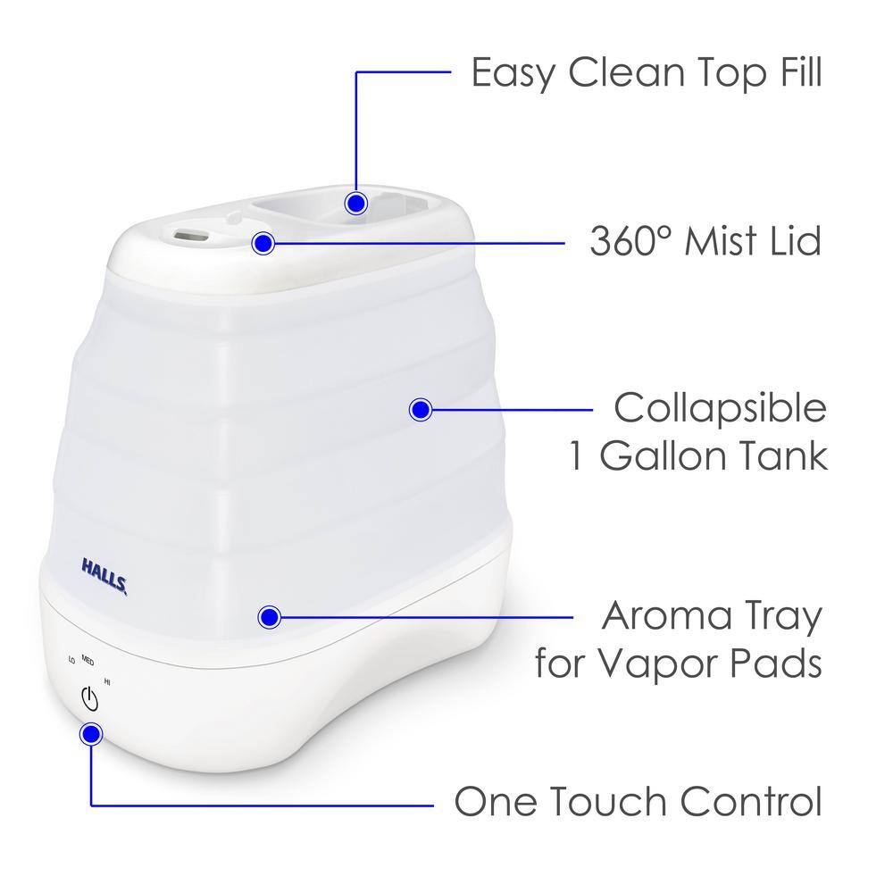 3.5 L1 Gal. Halls Collapsible Cool Mist Humidifier White EE-5958CWH