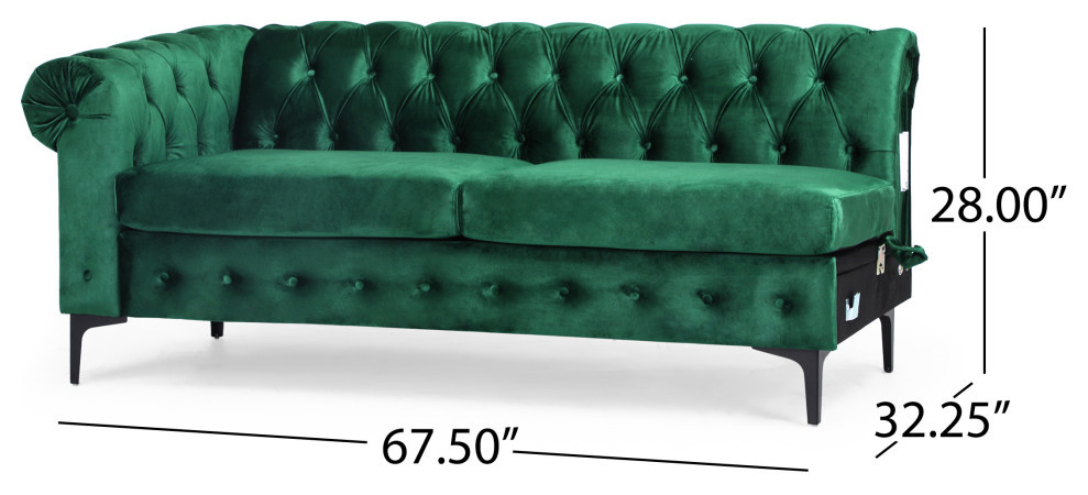 Nathanial Velvet 3 Seater Sectional Sofa With Chaise Lounge   Contemporary   Sectional Sofas   by GDFStudio  Houzz