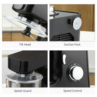 HOMCOM 6 qt. 6 plus 1P Speed Black Stand Mixer 600-Watt Tilt Head Kitchen Electric Mixer with Stainless Steel Beater 800-113