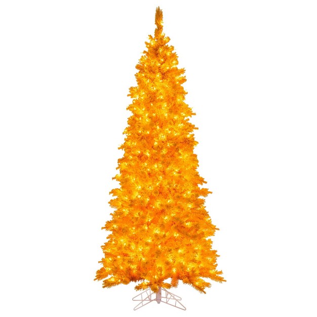 Flocked Yellow Artificial Pre-lit Christmas Tree With Yellow Led Mini Lights