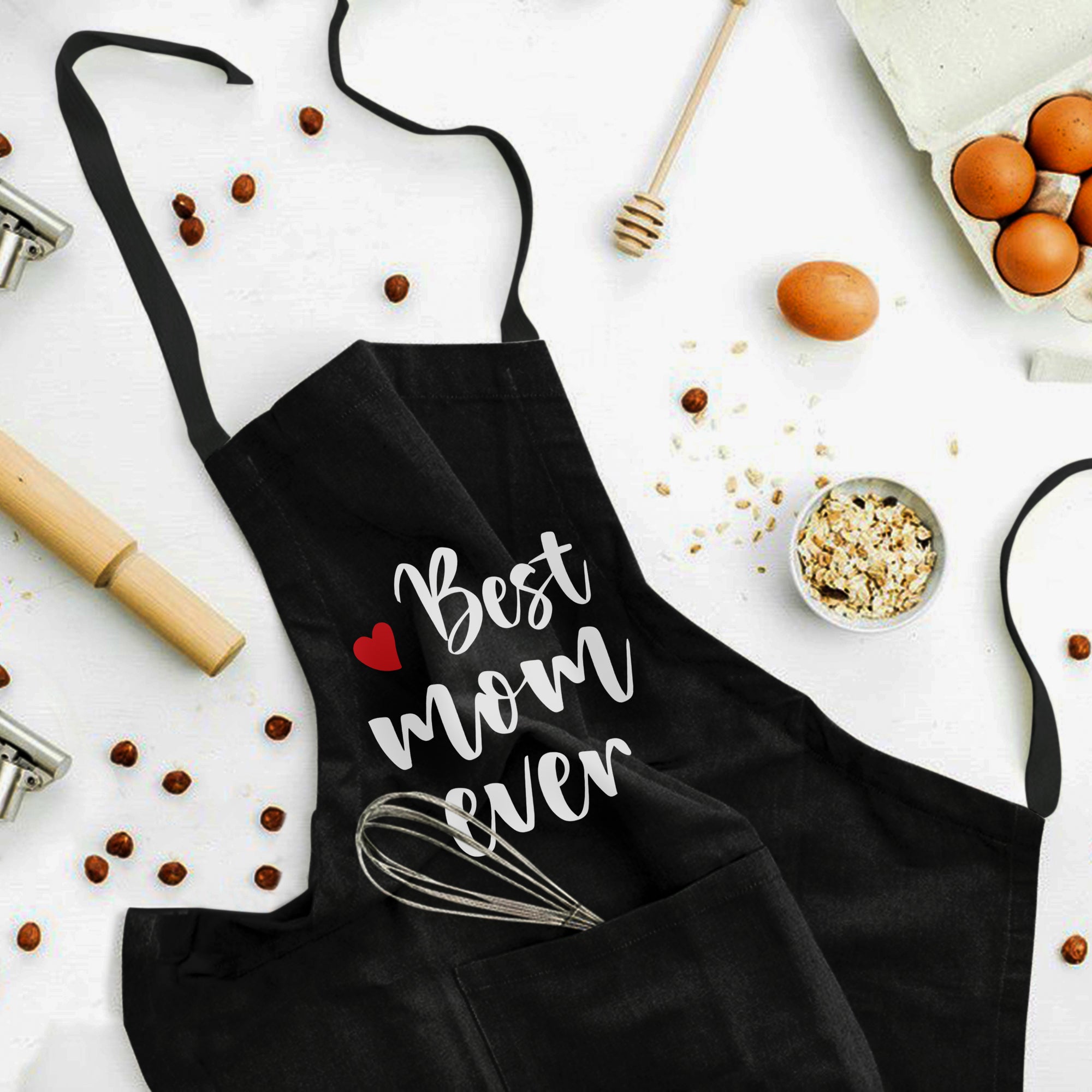 Best Mom Ever Apron，Cooking Apron for Women with 3 Pockets，Grill BBQ Chef Kitchen Apron，Gift for Mother Mom Wife Grandma，Black