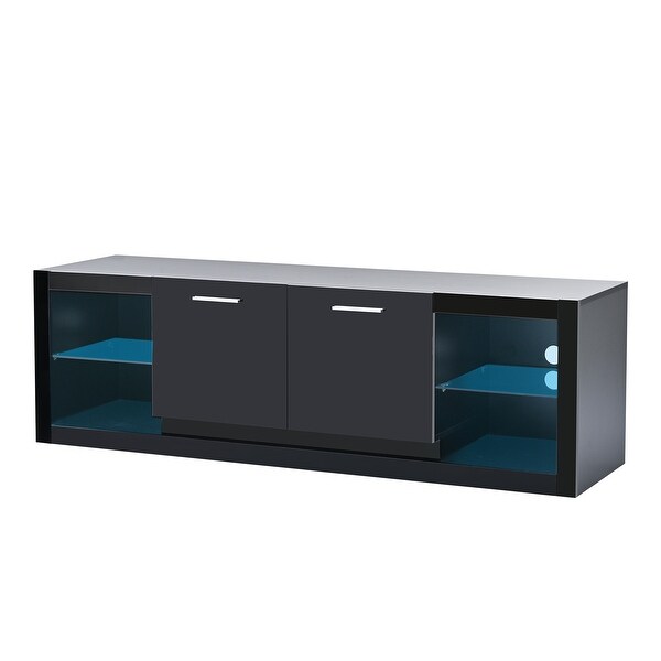 TV Cabinet with LED Lights and Tempered Glass Shelves - Modern Entertainment Center for up to 70