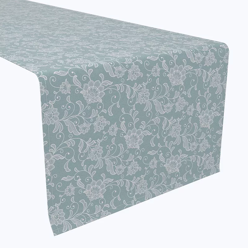 Table Runner， 100% Polyester， 14x108， Ornate Blue Floral Swirls