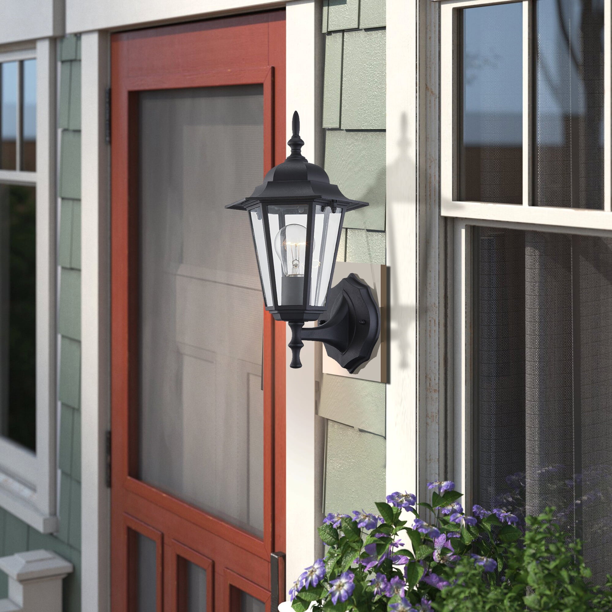 1-Light Matte Black Porch Light Fixture Wall Mounted Outdoor Lighting Wall Sconce with Clear Glass and Base E26 Hukoro