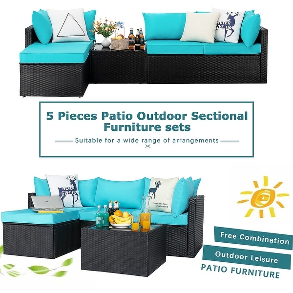 Bossin 5 Pieces Outdoor Patio Furniture Sets Patio Sofa，Outdoor Indoor Wicker Conversation Set with Table