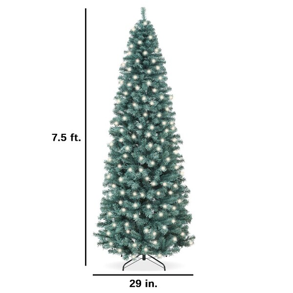 PreLit Blue Spruce Pencil Christmas Tree w/ Metal Base