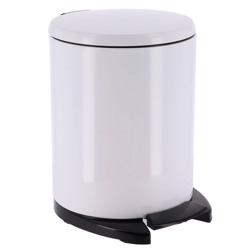 Soft Close Round Metal Step Trash Can Waste Bin 6-liters 1.6-gal. in White 6546100