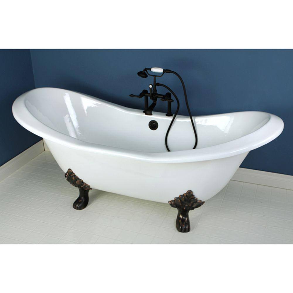 Aqua Eden 72 in. Cast Iron Double Slipper Clawfoot Bathtub in Oil Rubbed Bronze YVCT7D7231NC5