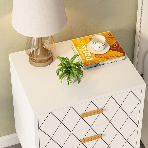 Nightstand， Bedside Table with 3 Drawers - - 36854670