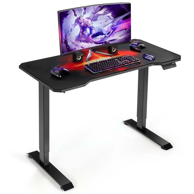 Electric Standing Gaming Desk, Height Adjustable Computer Desk, Carbon Fiber Desk, Sit Stand Home Office Table with Smart Control Panel