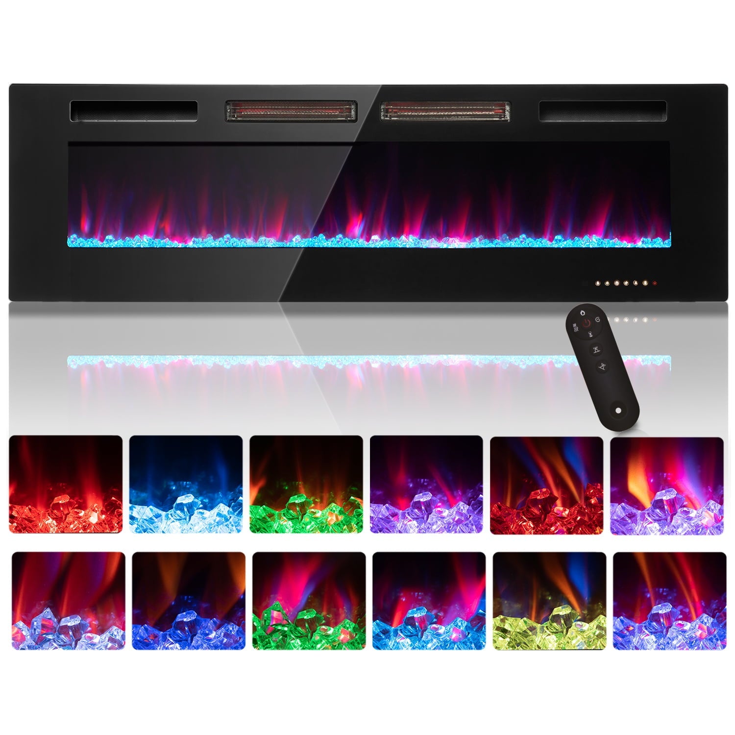 ONEINMIL 60" Electric Fireplace, Recessed 3.2'' Ultra Thin Wall-Mounted Heater w/Adjustable Flame Colors & Speed, Fireplace with Touch Screen and Remote Control