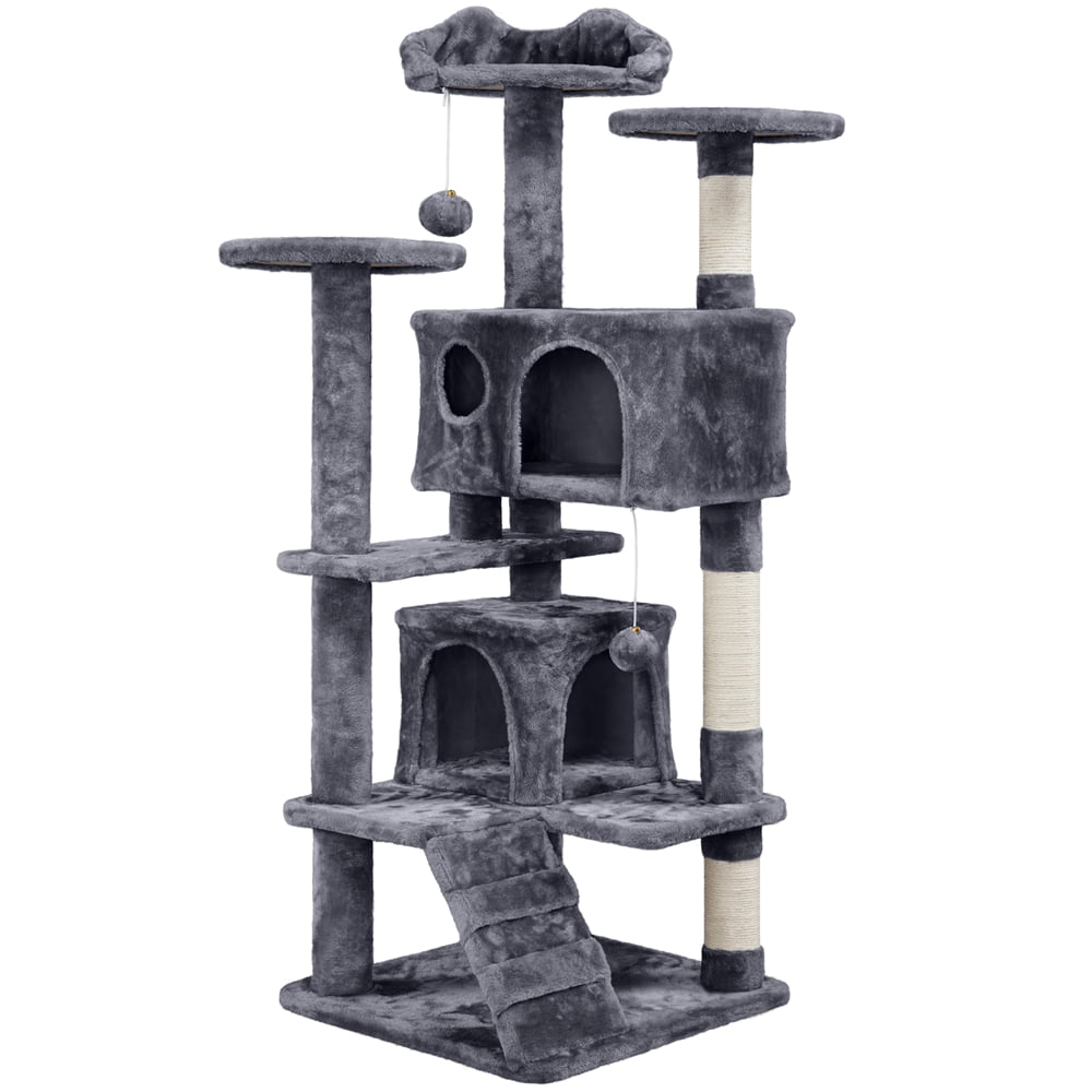 Yaheetech 54''H Cat Tree Condo with Scratching Post Tower， Dark Gray