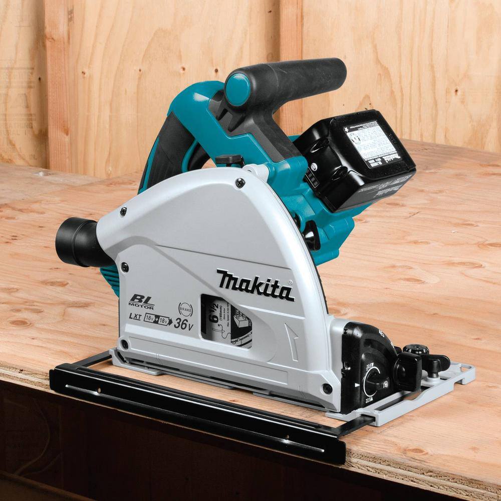 Makita 18V X2 LXT Lithium-Ion (36V) Brushless Cordless 6-12 in. Plunge Circular Saw w (2) Batteries 5.0Ah 55T Blade XPS01PTJ