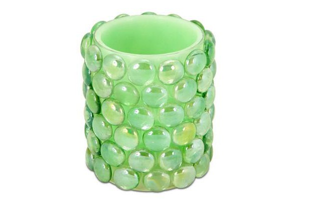 Green Beaded Led Lighted Battery Operated Flameless Pillar Candle Amber Flicker Flame