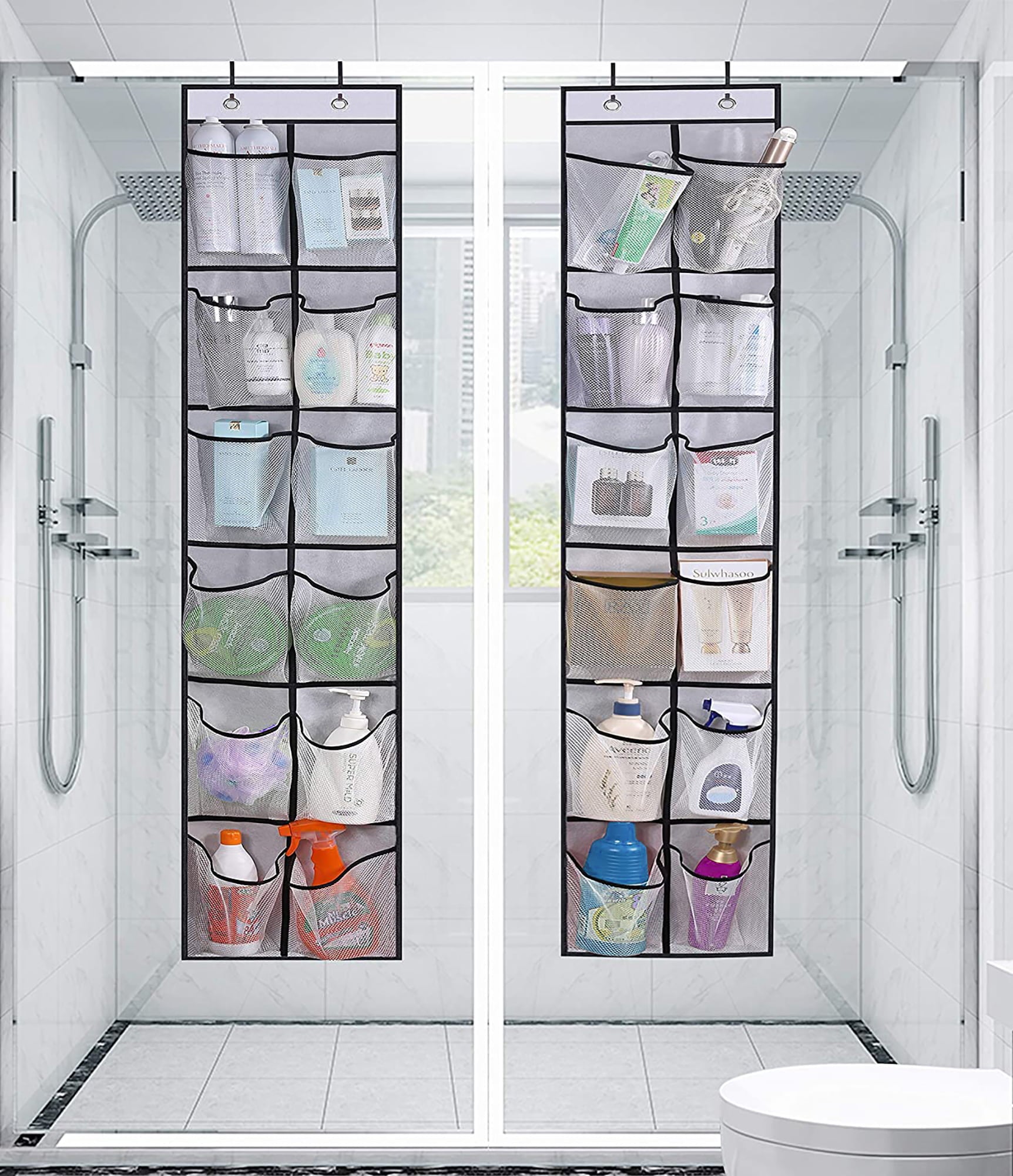 MISSLO 12 Mesh Pockets Over The Door Shoe Organizer Hanging Narrow Closet Door Shoe Rack for Pantry Storage Holder， 2 Packs， White