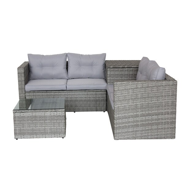 4 Piece Patio Sectional Wicker Rattan Outdoor Furniture Sofa Set with Storage Box - Overstock - 36064276