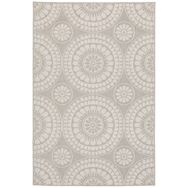 Paloma Floral Medallions Patio Rug Gray ivory Captiv8e Designs