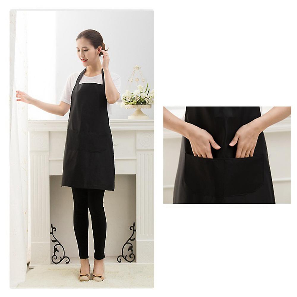 Black Apron Pure Color Kitchen Apron Big Pocket Adult Apron Kitchen Accessories 1pcs