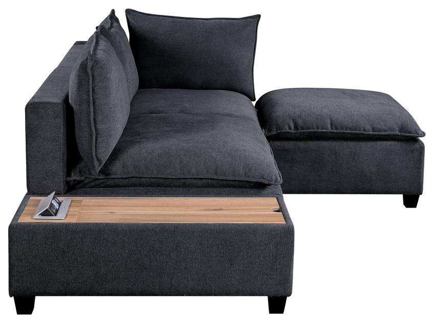 Madison Dark Gray Sectional Loveseat Ottoman with USB Storage Console Table   Modern   Loveseats   by PARMA HOME  Houzz