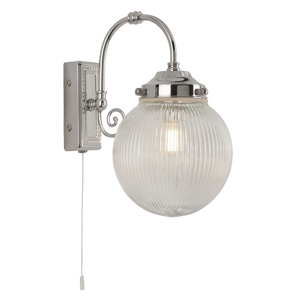 Searchlight 3259CC Belvue Chrome & Ribbed Acid Glass Bathroom Vintage Switched Wall Light