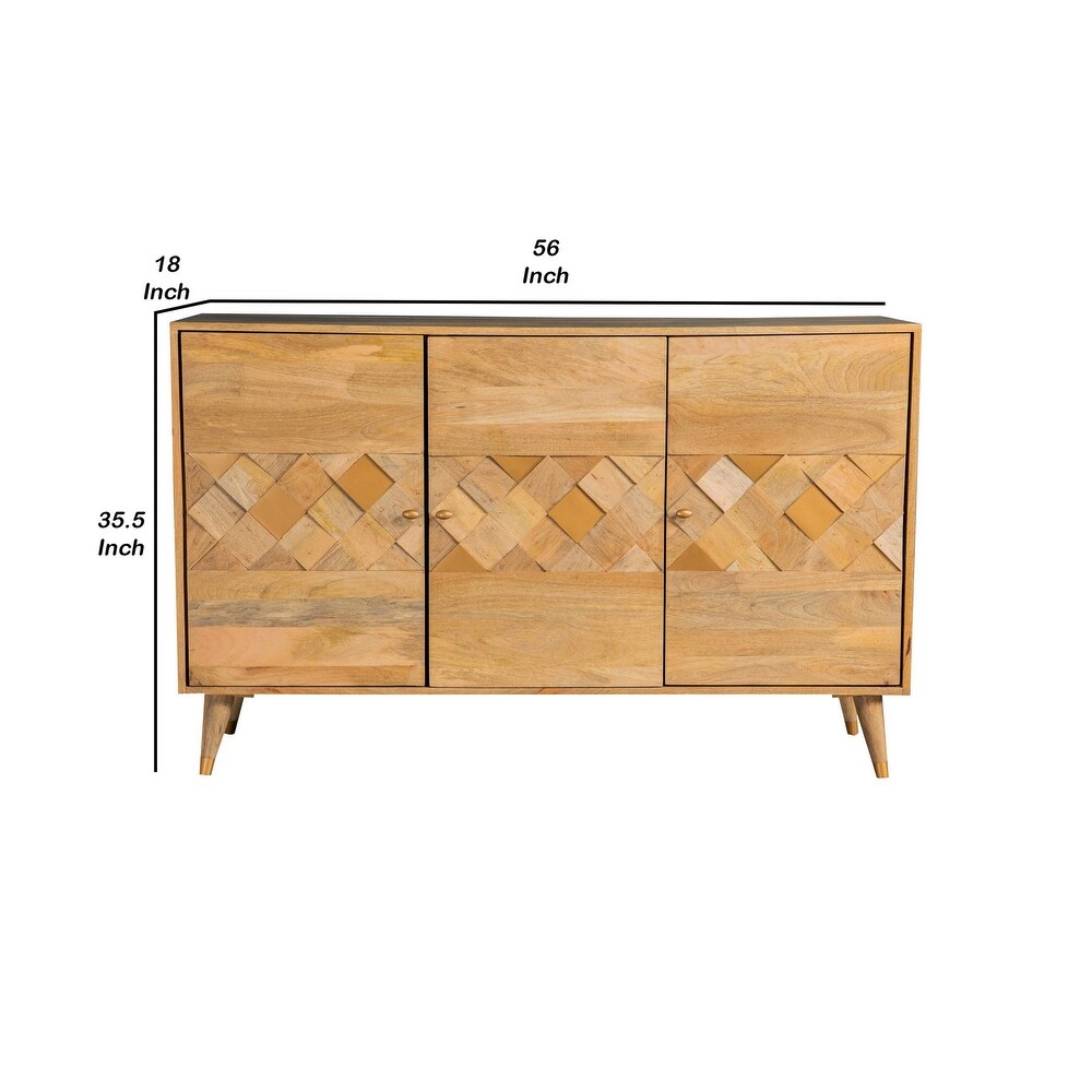 Liv 56 Inch 3 Door Sideboard Cabinet Console  Geometric  Natural Brown