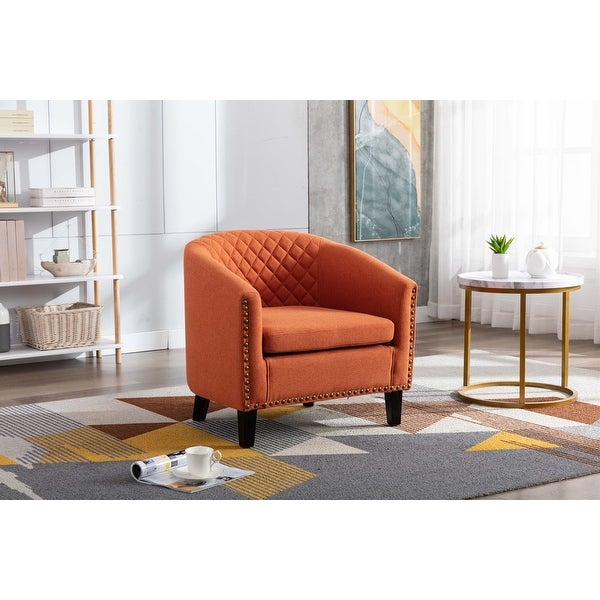 Barrel Accent Chair with Arms Linen Fabric Club Chairs Bucket Chair Upholstered Tub Chair for Living Room Bedroom， Orange Linen