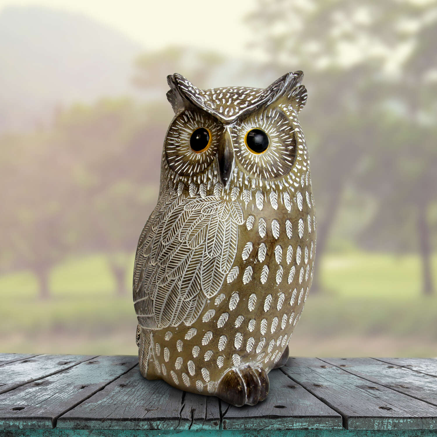 Exhart Resin Multi-color 10.3 in. Carved Owl Garden Statue