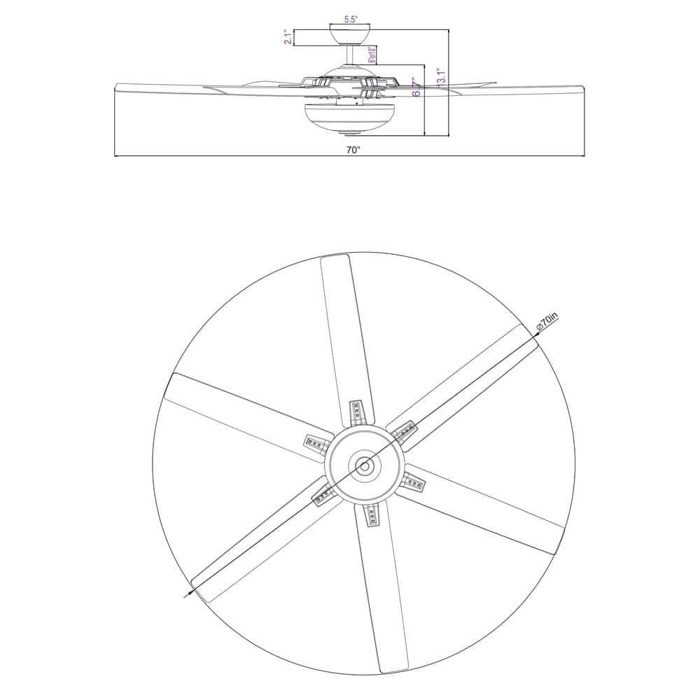 Flint GARDEN 70 in Brushed Nickel 6 Blades Indoor Ceiling Fan with Glass Light Kit and Remote Control