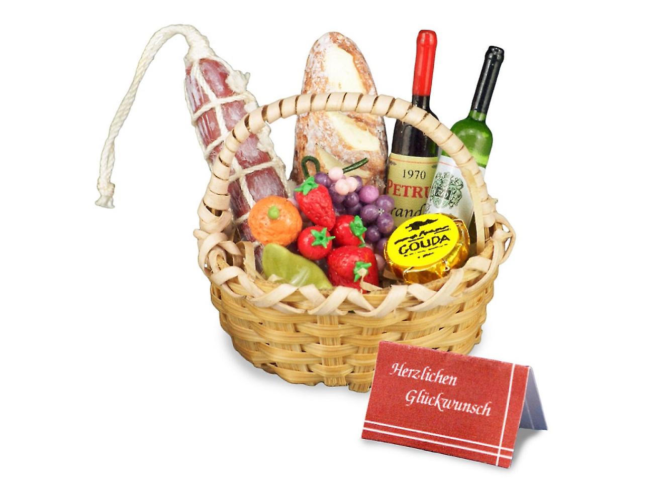 Dolls House Reutter Wine andamp; Cheese Gift Basket Miniature Hamper Accessory