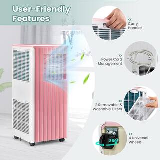 Gymax Portable Air Conditioner 10000 BTU ASHRAE 3-in-1 AC Unit with Humidifier and Sleep Mode Pink GYM11473