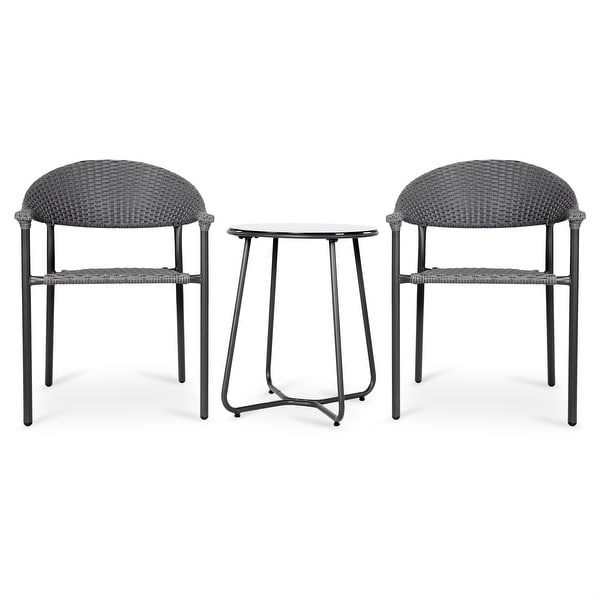 NUU GARDEN 3piece Patio Stackable Wicker Bistro Set