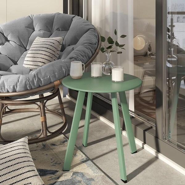 Indoor and Outdoor Steel Side Table，WeatherResistant Round End Table with Square Feet，Small Accen Table Great for Patio