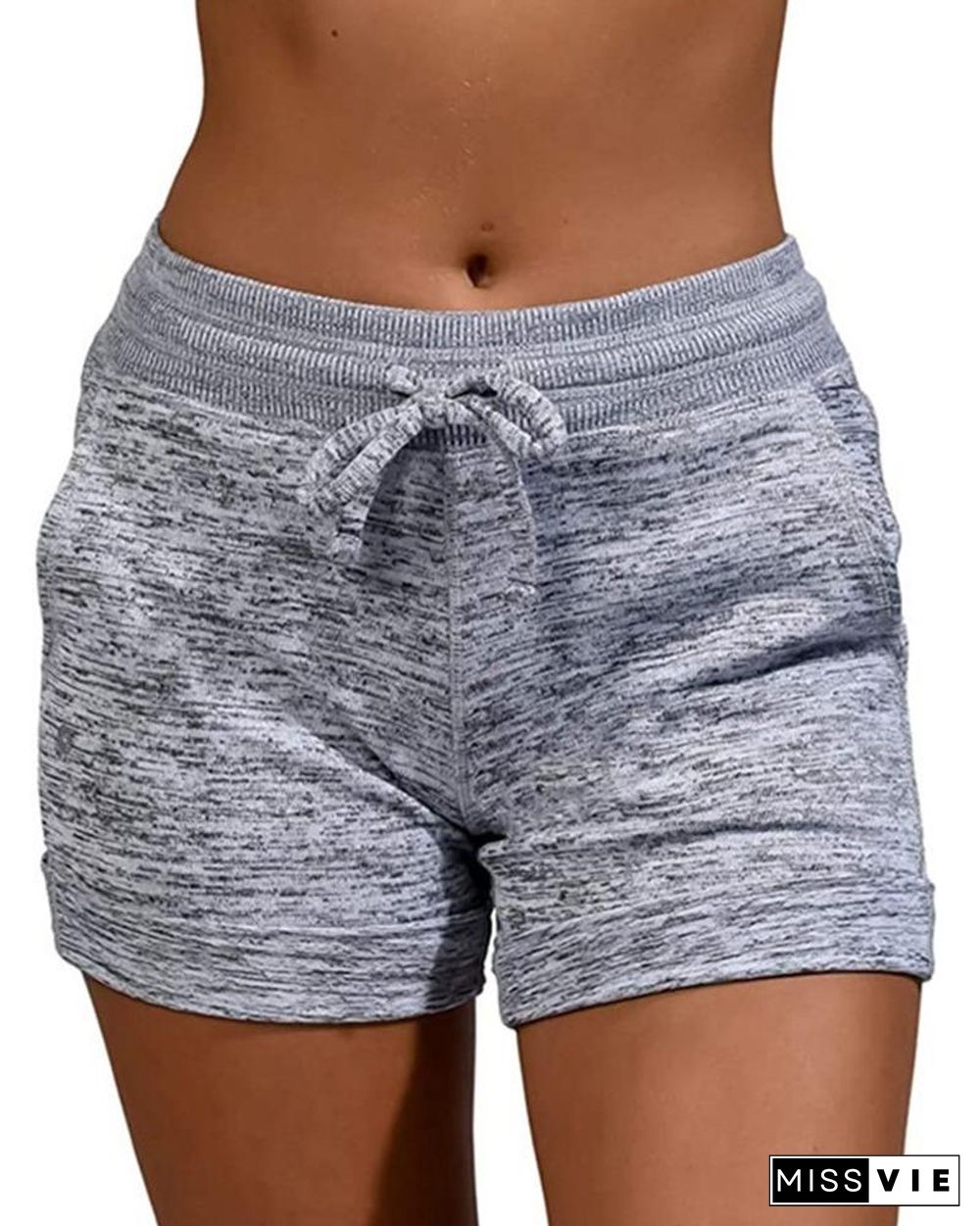 Plain Drawstring Basic Yoga Shorts