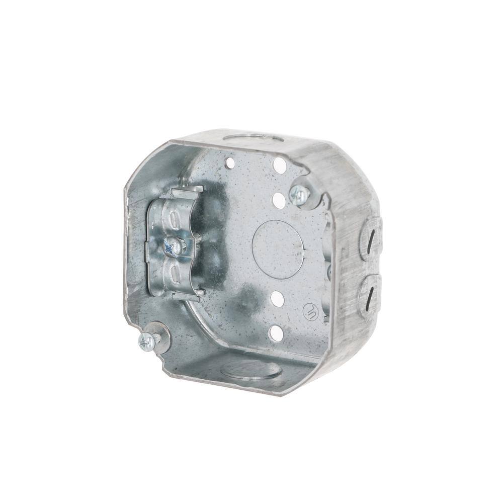 RACO 4 in. W x 1-12 in. D Steel Gray Drawn Octagon Box with Three 12 in. KO's and NMSC Clamps 1-Pack 146