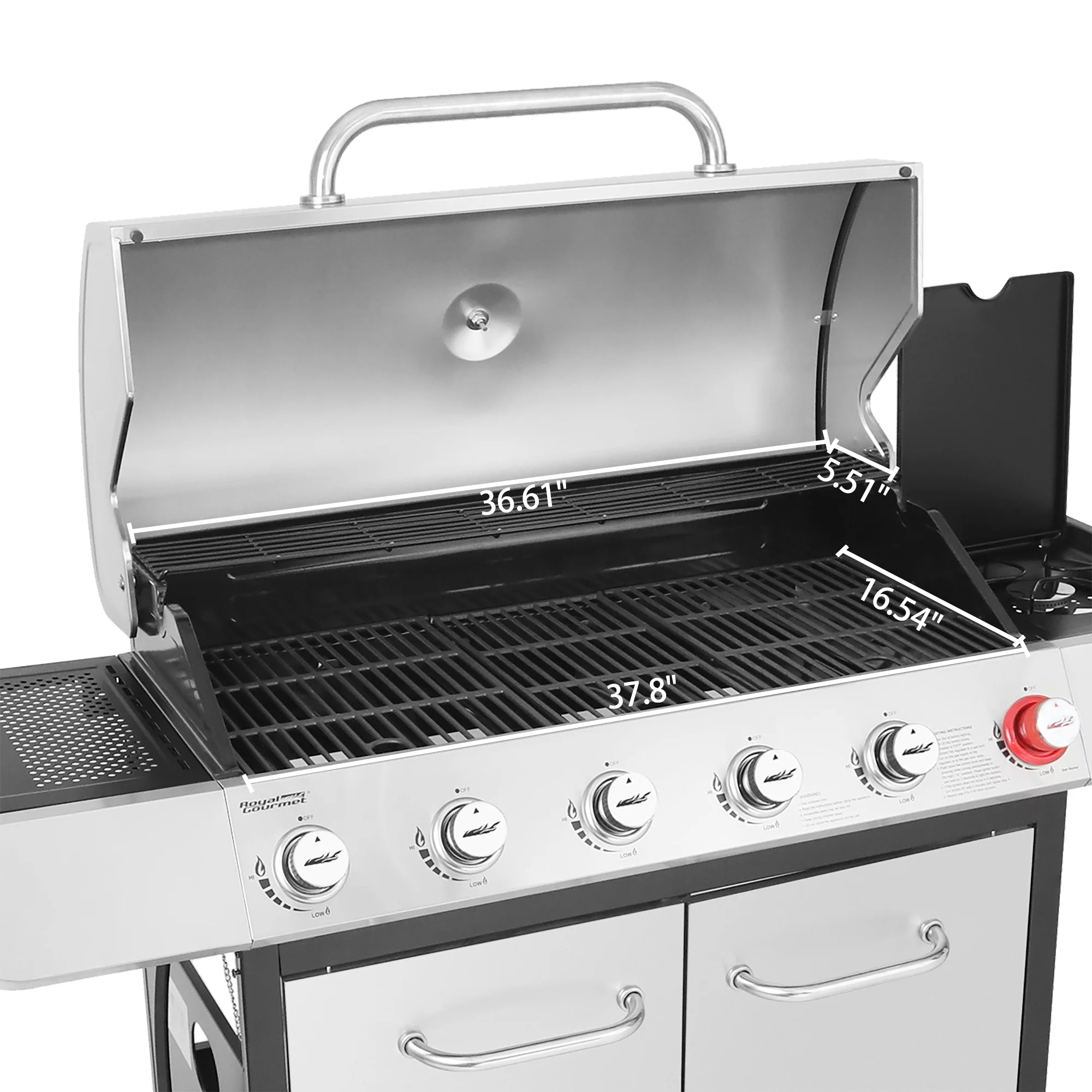 Royal Gourmet SG6002 Classic 6-Burner 71000-BTU LP Gas Grill with Sear Burner and Side Burner， Stainless Steel